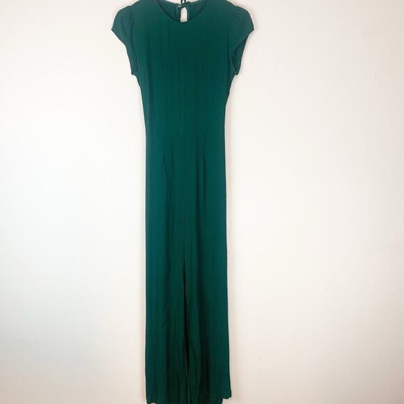 Reformation Mayer Jumpsuit Womens 6 Green Wide Leg Crop Open Back Crepe - Picture 3 of 13